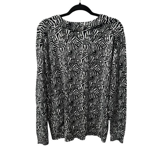 NWT! Michael Kors Zebra Animal Print V-Neck Pullover Sweater - Size Large - Picture 6 of 8